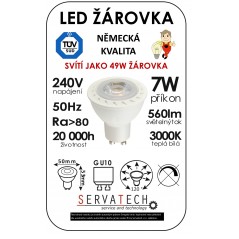 LED žárovka reflektor/bodovka 7W / 49W 240V GU10 560lm 120° 20.000h teplá